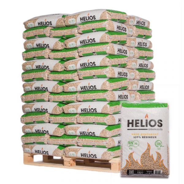 HELIOS – Palette de 65 sacs de granulés de bois, 15 kg par sac